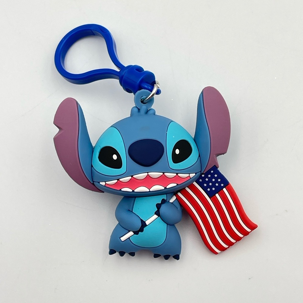 Lilo & Stitch With American Flag Figural Keychain Series 2 Rubber Bag Clip